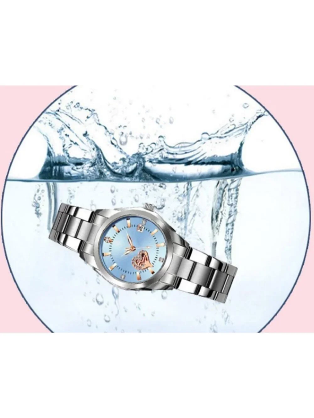 Women's Silver Blue Analog Quartz Stainless Steel Luminous Waterproof Watch